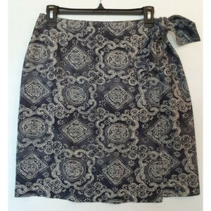 No 4 EXP Jeans Women's Silk Mini Wrap-Around Skirt Size M Navy/White